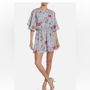 Parker Womens Floral Flared Sleeve Mini Dress In Violet Garden Size XS